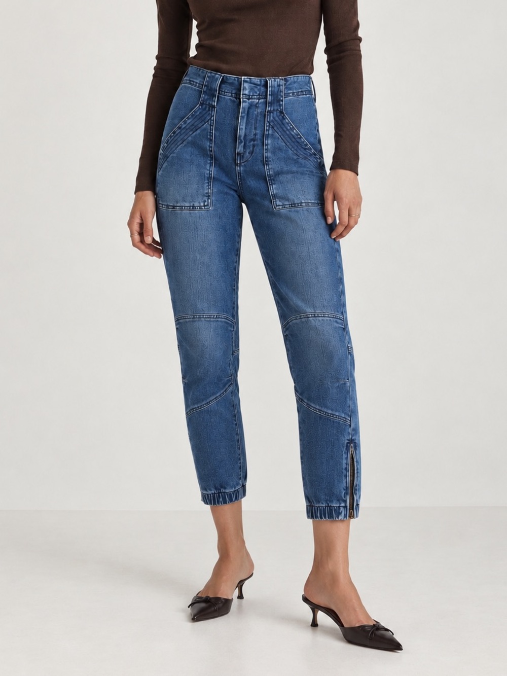 FRAME trapunto zip ankle jogger jeans